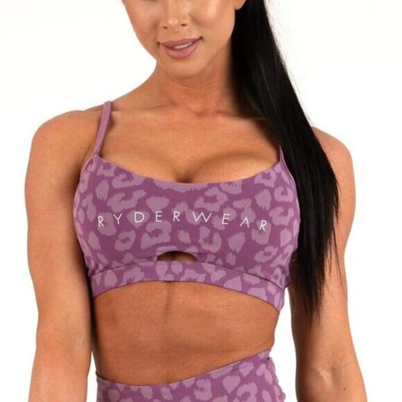 RYDERWEAR Animal Sports Bra Sz Small Leopard Purple - Picture 2 of 8